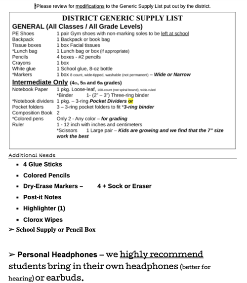 Ulbrich Supply List 